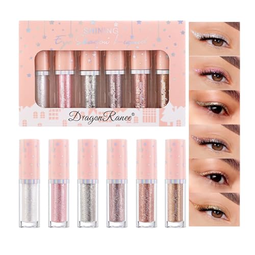 6 Farben Flüssiger Glitzer Lidschatten Set Flüssiger Metallic Lidschatten Schimmer Augen Make-Up Wasserfest Metallic Liquid Eyeshadow Langanhaltend,Schnell Trocknend(Set A) von TITIMORE