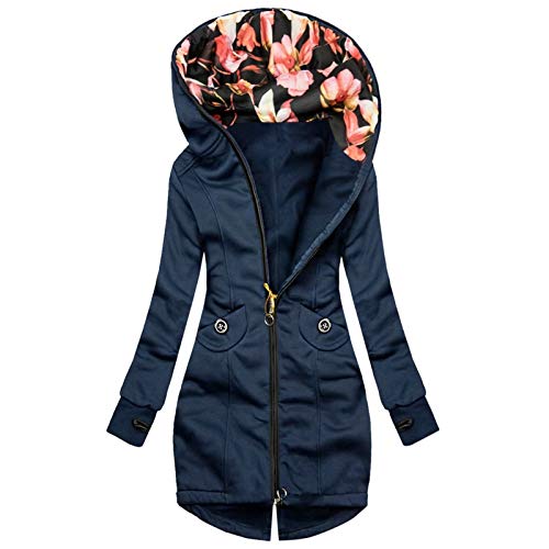 TITIU Damen Kapuzenpullover Kapuzenjacke Hoodie Sweatshirt, Herbst Winter Warm Dicker Outwear Parka Mantel Jacke, Blumendruck mit Kapuze Taschen Vintage Lange Winterjacke Herbst Winter von TITIU