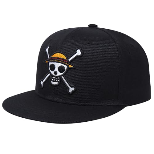 Onepiecce Baseball Cap, Luuffy Baseballmütze Kinder Einstellbare Basecap Cartoon Baseball Kappe Mütze mit Flacher Krempe Verstellbar Baseboard Baseballkappe für Jungen und Mädchen 2-8 Years von TIUASHR