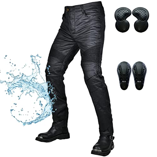 TIUTIU Unisex Motorradjeans wasserdichte Motorradhose für Herren Damen Bikerhose Motorradschutzhose mit 4X Protect Pads (Black -3,L) von TIUTIU