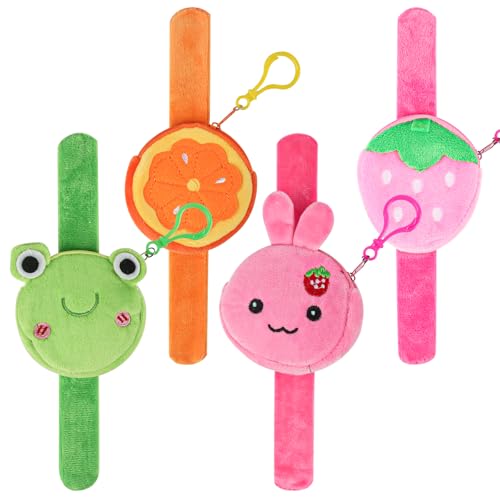 Plüschtiere Geldbörse Slap-armband, Plüsch-Slap Armbänder mit Mini-Geldbörse, 4 PCS Cartoon Slap Armband, Kawaii Slap Armband Mit Reißverschluss, Mädchen Armbänder, Partygeschenke für Kinder von TIVUNORON