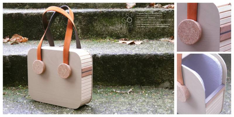 Geholzte Handtasche Mit Orangefarbenen Wildledergriffen Geholzte Handtasche Mit Orangefarbenen Wildledergriffen von TIWoodWorks