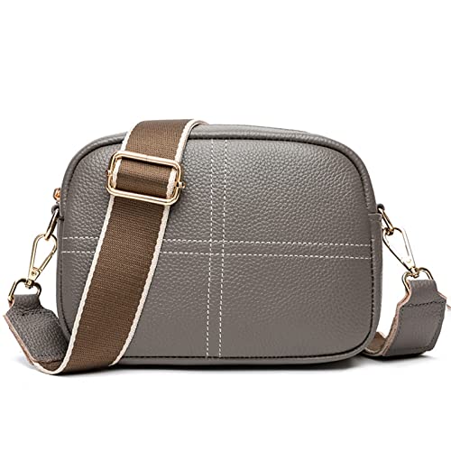 TIYETA Handytasche Crossbody Bag Damen Leder Breiter Gurt Handtasche Messenger Bag,Grau von TIYETA