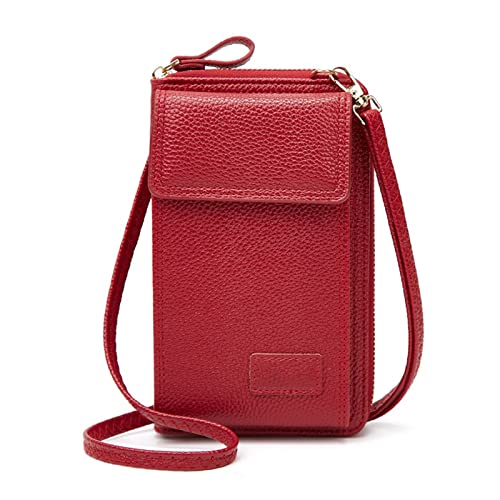 TIYETA Schultertasche Frauen Brieftasche Cross-Body Handy Schultertasche Kleine Damen Geldbörse Handy Mini-Tasche Kartenhalter Umhängetasche,Rot von TIYETA