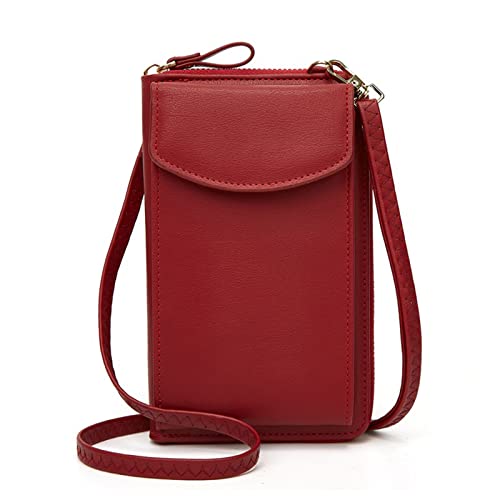 TIYETA Schultertasche Frauen Brieftasche Cross-Body Handy Schultertasche Kleine Damen Geldbörse Handy Mini-Tasche Kartenhalter Umhängetasche,Wine red von TIYETA