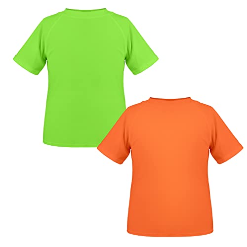 TIZAX 2 Stück Kinder UV Shirt Kurzarm Jungen Badeshirt Schwimmshirt Schnelltrocknend UPF 50+ Sonnenschutz Rash Guard T-Shirt Orange+Grün 11-12 Jahre von TIZAX