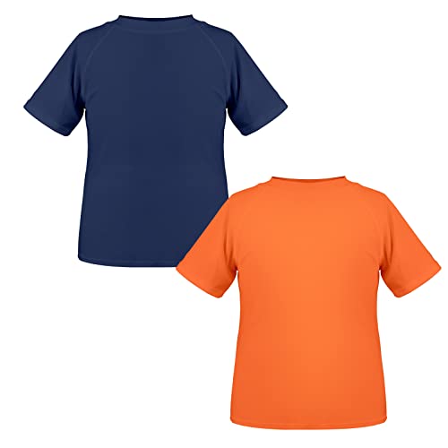 TIZAX 2 Stück Kinder UV Shirt Kurzarm Jungen Badeshirt Schwimmshirt Schnelltrocknend UPF 50+ Sonnenschutz Rash Guard T-Shirt Orange+Marineblau 13-14 Jahre/158-164 von TIZAX