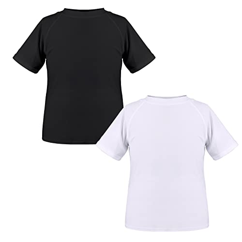 TIZAX 2 Stück Kinder UV Shirt Kurzarm Jungen Badeshirt Schwimmshirt Schnelltrocknend UPF 50+ Sonnenschutz Rash Guard T-Shirt Schwarz+Weiß 13-14 Jahre/158-164 von TIZAX