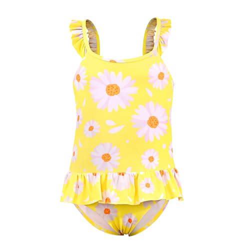 TIZAX Badeanzug für Mädchen Einteiliger Schwimmanzug Kleinkind Niedliche Rüschen Bademode Schnell trocknende Sommerferien Bikini für Kinder Gelb 2 Jahre 92 von TIZAX