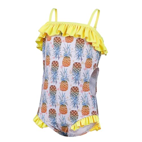 TIZAX Einteiliger Badeanzug für Mädchen UPF 50+ Kinder Schwimmanzug Schnell Trocknend Bademode Sommerurlaub Strandbekleidung für Kinder Gelb 7 Jahre 122 von TIZAX