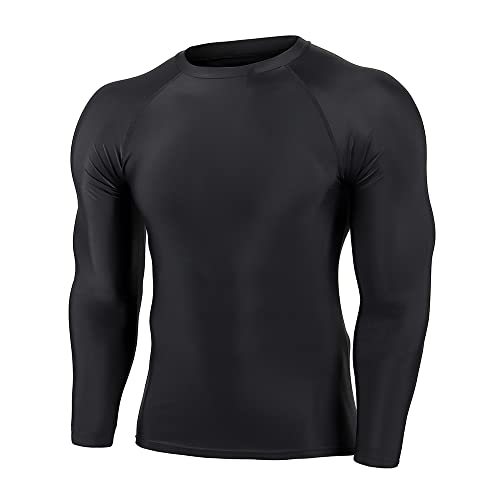 TIZAX Herren UV Badeshirt Langarm UPF50+ Sonnenschutz Schwimmshirt Rash Guards Männer Kompressionsshirt Sport Tshirts Schnelltrocknend Schwarz S von TIZAX