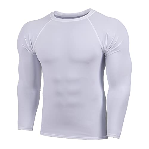 TIZAX Herren UV Badeshirt Langarm UPF50+ Sonnenschutz Schwimmshirt Rash Guards Männer Kompressionsshirt Sport Tshirts Schnelltrocknend Weiß S von TIZAX