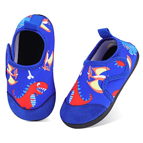 TIZAX Kinder Badeschuhe Jungen Wasserschuhe rutschfeste Sommer Schnelltrocknend Barfusssocken Aquaschuhe für Strand Schwimmbad Dinosaurier Blau 26/27 von TIZAX