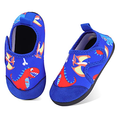 TIZAX Kinder Badeschuhe Jungen Wasserschuhe rutschfeste Sommer Schnelltrocknend Barfusssocken Aquaschuhe für Strand Schwimmbad Dinosaurier Blau 27/28 von TIZAX