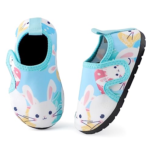TIZAX Kinder Badeschuhe Mädchen Wasserschuhe rutschfeste Sommer Schnelltrocknend Barfusssocken Aquaschuhe für Strand Schwimmbad Blaues Kaninchen 31/32 von TIZAX