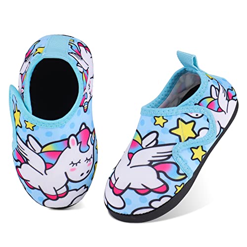 TIZAX Kinder Badeschuhe Mädchen Wasserschuhe rutschfeste Sommer Schnelltrocknend Barfusssocken Aquaschuhe für Strand Schwimmbad Himmelblau 26/27 von TIZAX