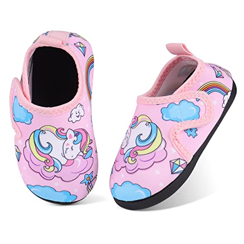 TIZAX Kinder Badeschuhe Mädchen Wasserschuhe rutschfeste Sommer Schnelltrocknend Barfusssocken Aquaschuhe für Strand Schwimmbad Rosa 26/27 von TIZAX