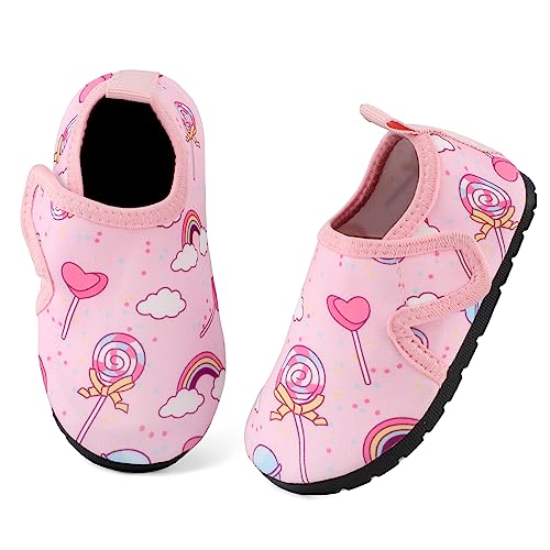 TIZAX Kinder Badeschuhe Mädchen Wasserschuhe rutschfeste Sommer Schnelltrocknend Barfusssocken Aquaschuhe für Strand Schwimmbad Rosa Bonbons 27/28 von TIZAX