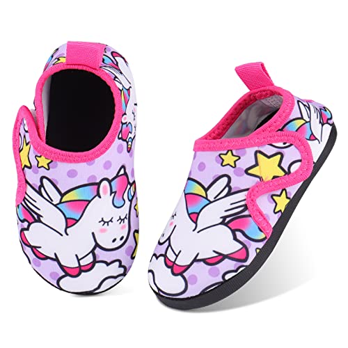 TIZAX Kinder Badeschuhe Mädchen Wasserschuhe rutschfeste Sommer Schnelltrocknend Barfusssocken Aquaschuhe für Strand Schwimmbad Violett 26/27 von TIZAX
