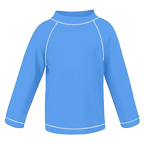 TIZAX Kinder Jungen Schwimmshirt Langarm UV Badeshirt Badebekleidung Schnelltrocknend für Kinder Blau 7-8 Jahre/122-128 von TIZAX