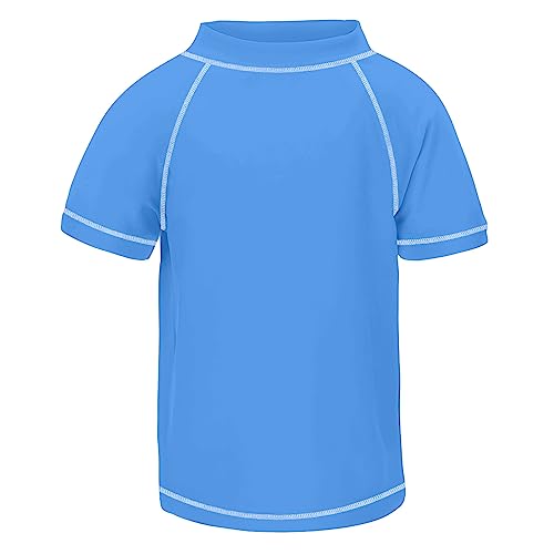 TIZAX Kinder Kurzarm UV Badeshirt Schwimmshirt Rashguard für Jungen Schnelltrocknend Blau 104 von TIZAX