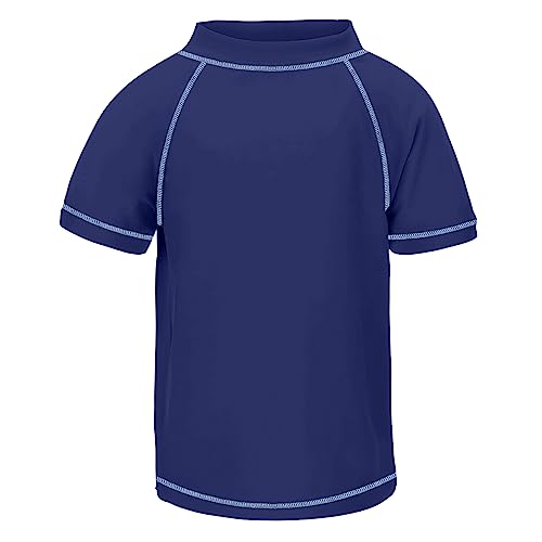 TIZAX Kinder Kurzarm UV Badeshirt Schwimmshirt Rashguard für Jungen Schnelltrocknend Marineblau 104 von TIZAX