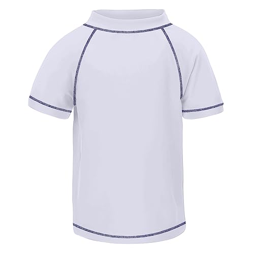 TIZAX Kinder Kurzarm UV Badeshirt Schwimmshirt Rashguard für Jungen Schnelltrocknend Weiß 7-8 Jahre Etikett 8 von TIZAX