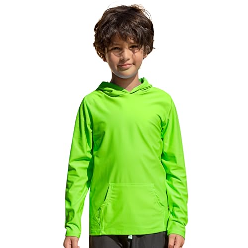 TIZAX Kinder UV Shirt Langarm Jungen Badeshirt Schwimmshirt mit Kapuze Schnelltrocknend UPF 50+ Sonnenschutz Rash Guard T-Shirt mit Tasche Grün 7-8 Jahre von TIZAX