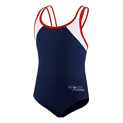 TIZAX Mädchen Einteiliger Badeanzug Zurück überqueren Multi Straps Kinder Bademode UPF 50+ Schnell Trocknen Strand Bikini Badebekleidung Marineblau 14 Jahre 158/164 von TIZAX