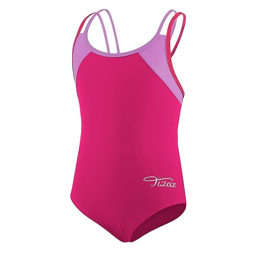 TIZAX Mädchen Einteiliger Badeanzug Zurück überqueren Multi Straps Kinder Bademode UPF 50+ Schnell Trocknen Strand Bikini Badebekleidung Rose 12 Jahre 146/152 von TIZAX