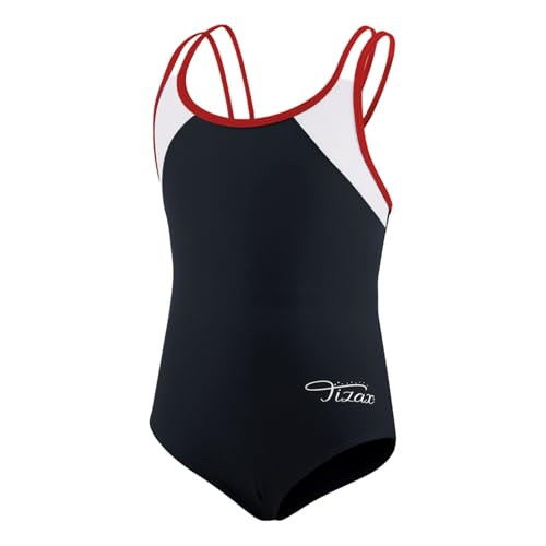 TIZAX Mädchen Einteiliger Badeanzug Zurück überqueren Multi Straps Kinder Bademode UPF 50+ Schnell Trocknen Strand Bikini Badebekleidung Schwarz 8 Jahre 122/128 von TIZAX