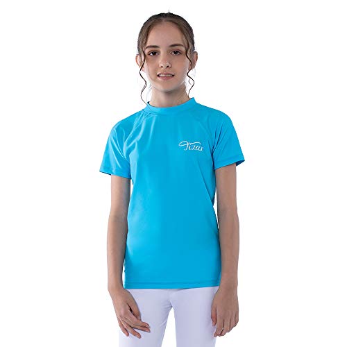 TIZAX Mädchen Kurzarm UV Schwimmshirt Kinder Badeshirt UPF50 + Schnelltrocknend Rashguard Helles Blau 11-12 Jahre(Etikett 12) von TIZAX