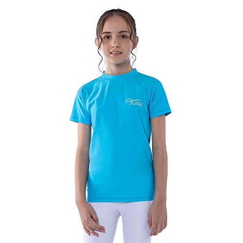 TIZAX Mädchen Kurzarm UV Schwimmshirt Kinder Badeshirt UPF50 + Schnelltrocknend Rashguard Helles Blau 7-8 Jahre(Etikett 8) von TIZAX