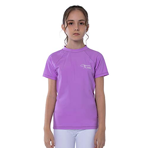 TIZAX Mädchen Kurzarm UV Schwimmshirt Kinder Badeshirt UPF50 + Schnelltrocknend Rashguard Helles Violett 9-10 Jahre(Etikett 10) von TIZAX