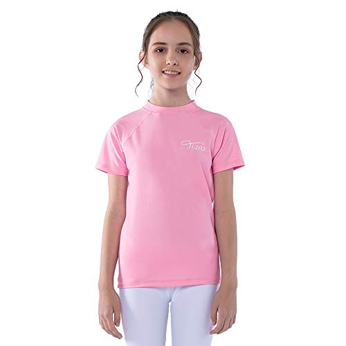 TIZAX Mädchen Kurzarm UV Schwimmshirt Kinder Badeshirt UPF50 + Schnelltrocknend Rashguard Rosa 5 Jahre/110 von TIZAX