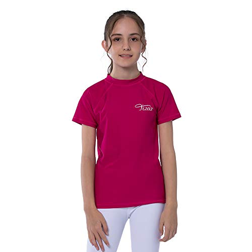 TIZAX Mädchen Kurzarm UV Schwimmshirt Kinder Badeshirt UPF50 + Schnelltrocknend Rashguard Rose 7-8 Jahre/122-128 von TIZAX