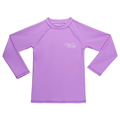 TIZAX Mädchen Langarm UV Badeshirt Kinder Sonnenschutz Schnelltrocknend Schwimmshirt Badebekleidung Rashguard Helles Violett 11-12 Jahre von TIZAX