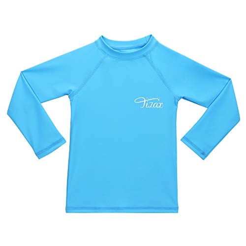 TIZAX Mädchen Langarm UV Badeshirt Kinder Sonnenschutz Schnelltrocknend Schwimmshirt Badebekleidung Rashguard Blau 9-10 Jahre/134-140 von TIZAX