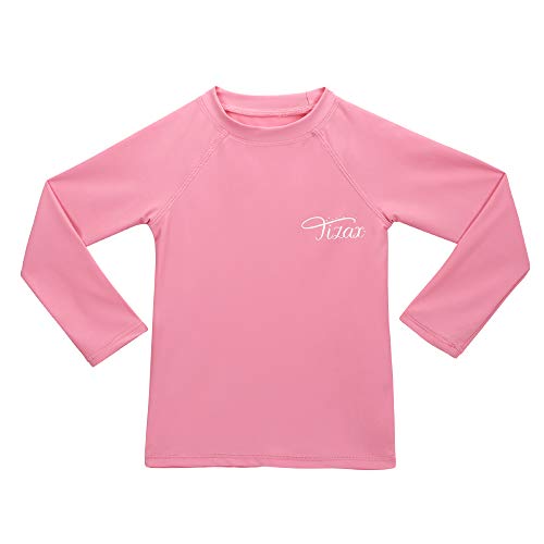 TIZAX Mädchen Langarm UV Badeshirt Kinder Sonnenschutz Schnelltrocknend Schwimmshirt Badebekleidung Rashguard Rosa 5 Jahre von TIZAX