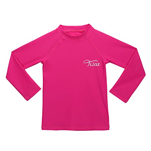 TIZAX Mädchen Langarm UV Badeshirt Kinder Sonnenschutz Schnelltrocknend Schwimmshirt Badebekleidung Rashguard Rosa 7-8 Jahre/122-128 von TIZAX