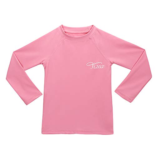TIZAX Mädchen Langarm UV Badeshirt Kinder Sonnenschutz Schnelltrocknend Schwimmshirt Badebekleidung Rashguard Rosa 11-12 Jahre/146-152 von TIZAX
