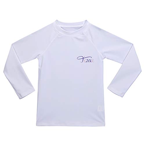 TIZAX Mädchen Langarm UV Badeshirt Kinder Sonnenschutz Schnelltrocknend Schwimmshirt Badebekleidung Rashguard Weiß 9-10 Jahre/134-140 von TIZAX