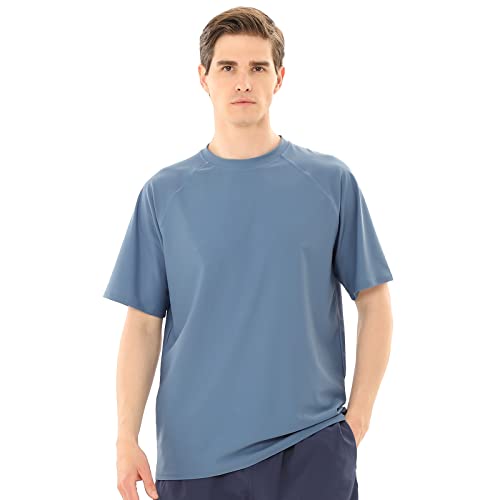 TIZAX UV Badeshirt Herren Kurzarm Schwimmshirt Rash Guards UPF50+ Sonnenschutz Männer Wassersport T-Shirt Schnelltrocknend Blau-Grau XL von TIZAX