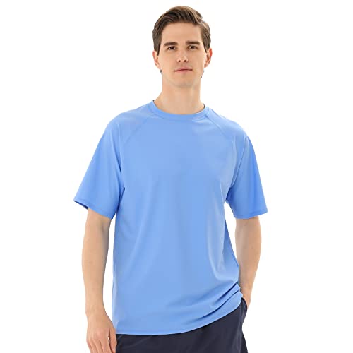 TIZAX UV Badeshirt Herren Kurzarm Schwimmshirt Rash Guards UPF50+ Sonnenschutz Männer Wassersport T-Shirt Schnelltrocknend Blau L von TIZAX