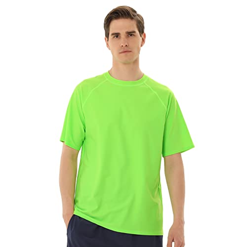 TIZAX UV Badeshirt Herren Kurzarm Schwimmshirt Rash Guards UPF50+ Sonnenschutz Männer Wassersport T-Shirt Schnelltrocknend Grün 3XL von TIZAX