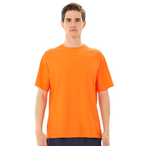 TIZAX UV Badeshirt Herren Kurzarm Schwimmshirt Rash Guards UPF50+ Sonnenschutz Männer Wassersport T-Shirt Schnelltrocknend Orange 3XL von TIZAX
