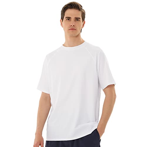TIZAX UV Badeshirt Herren Kurzarm Schwimmshirt Rash Guards UPF50+ Sonnenschutz Männer Wassersport T-Shirt Schnelltrocknend Weiß L von TIZAX