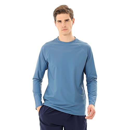 TIZAX UV Badeshirt Herren Langarm Schwimmshirt Rash Guard Shirt Männer UPF50+ Sonnenschutz Wassersport T-Shirt Schnelltrocknend Blau-Grau M von TIZAX