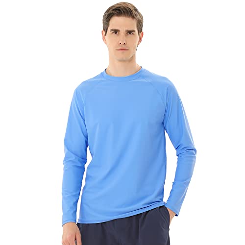 TIZAX UV Badeshirt Herren Langarm Schwimmshirt Rash Guard Shirt Männer UPF50+ Sonnenschutz Wassersport T-Shirt Schnelltrocknend Blau L von TIZAX