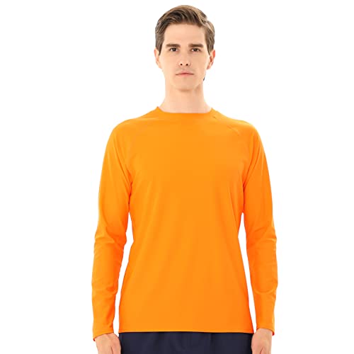 TIZAX UV Badeshirt Herren Langarm Schwimmshirt Rash Guard Shirt Männer UPF50+ Sonnenschutz Wassersport T-Shirt Schnelltrocknend Orange M von TIZAX